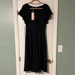 Chic Black Midi Dress with Ruffle Sleeves